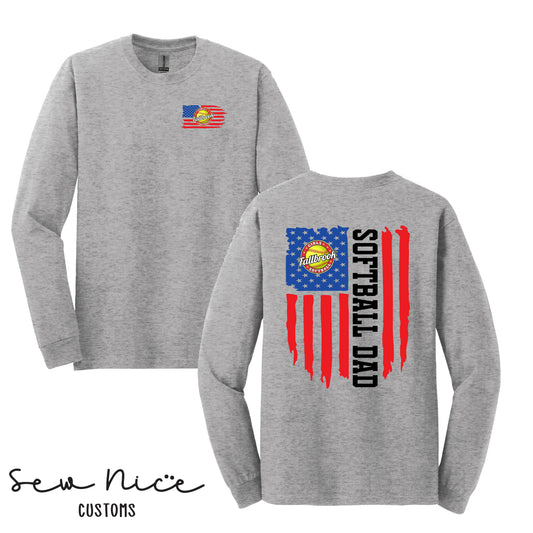 American Flag Softball (Mom-Dad) Design- Unisex Long Sleeve Shirt