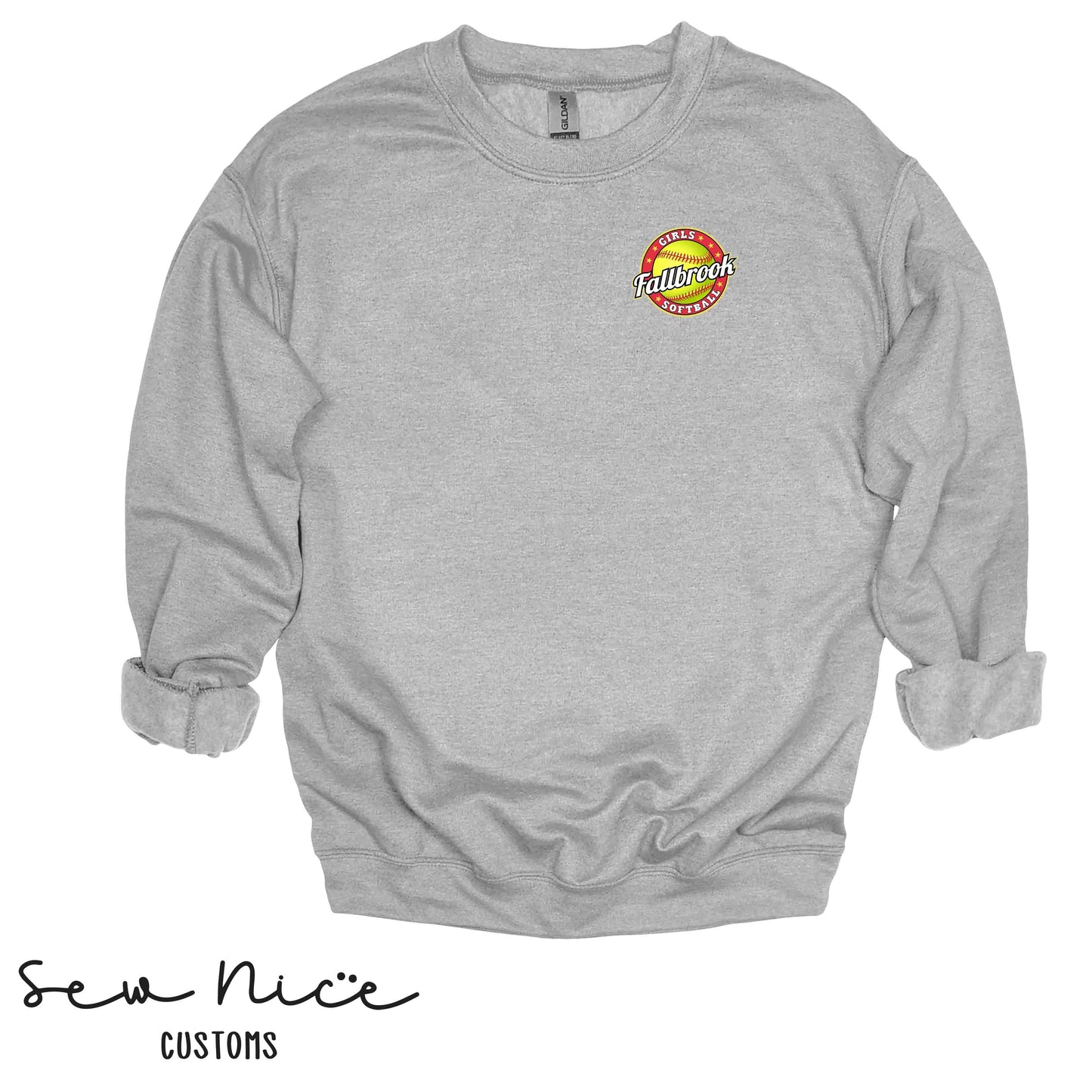 Fallbrook Girls Softball Logo - EMBROIDERED Crewneck Sweatshirt