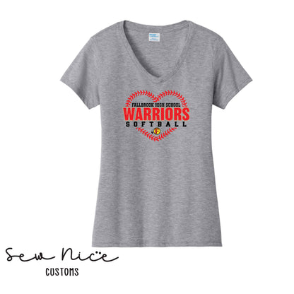 FHS Warriors Seam Heart- Ladies V-Neck Shirt
