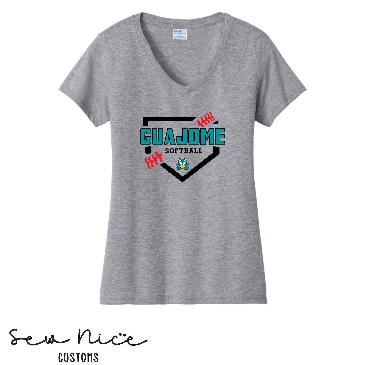 Guajome Softball Plate- Ladies V-Neck Shirt