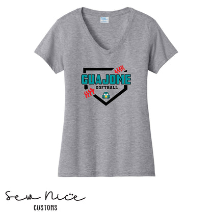 Guajome Softball Plate- Ladies V-Neck Shirt