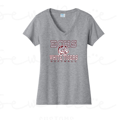 ECHS White Tigers Softball- Ladies V-Neck Shirt