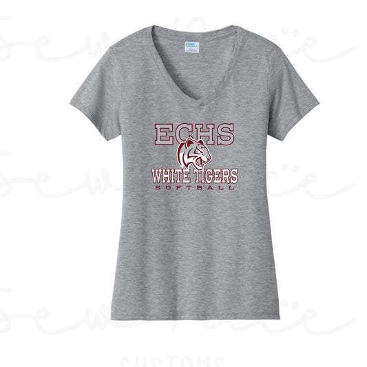 ECHS White Tigers Softball- Ladies V-Neck Shirt