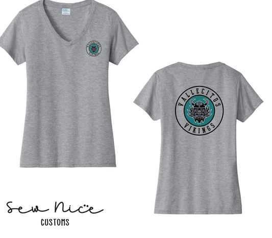 Vallecitos Logo-Front/Back- Ladies V-Neck Shirt