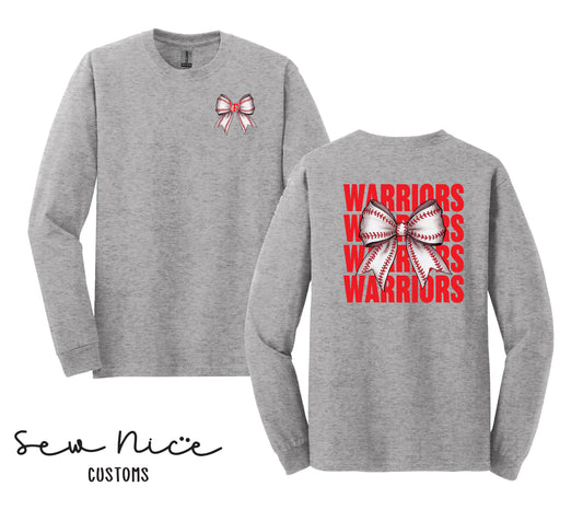 Warriors Baseball Bow- Unisex Adult/Youth Long Sleeve Shirt