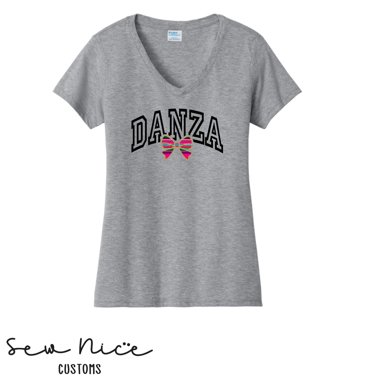 Danza Bow- Unisex Adult/Youth Ladies V-Neck Shirt