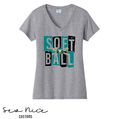 Guajome Block Softball- Ladies V-Neck Shirt