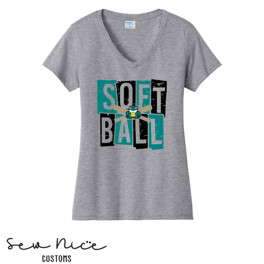 Guajome Block Softball- Ladies V-Neck Shirt