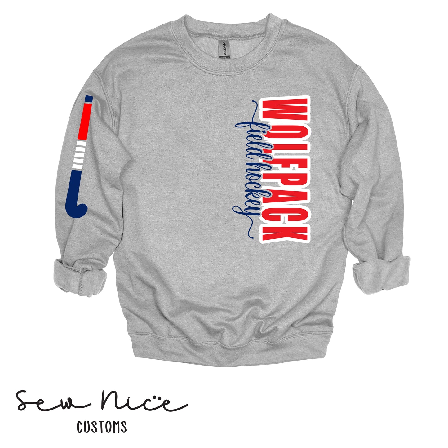GO Wolfpack Field Hockey SIDE DESIGN- Unisex Adult/Youth Crewneck Sweatshirt
