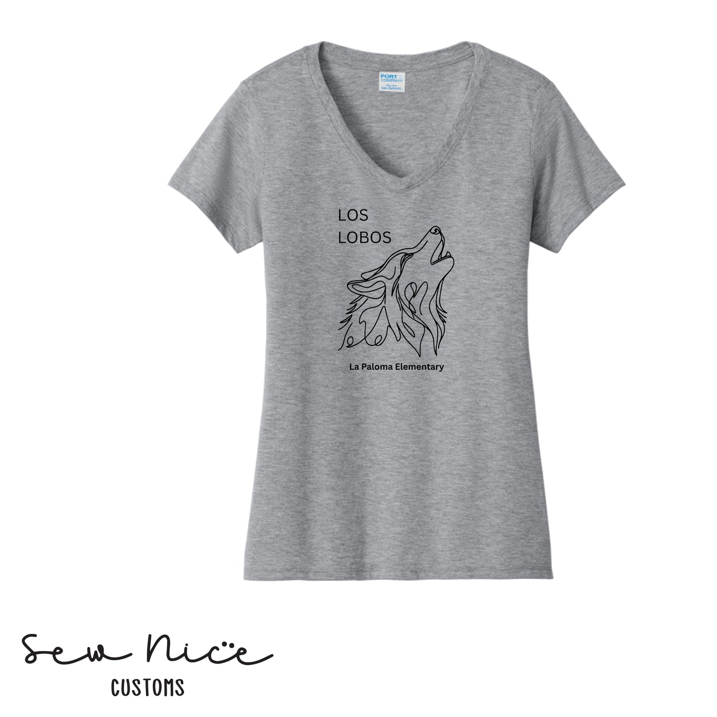 Los Lobos Line Drawing- Ladies V-Neck Shirt