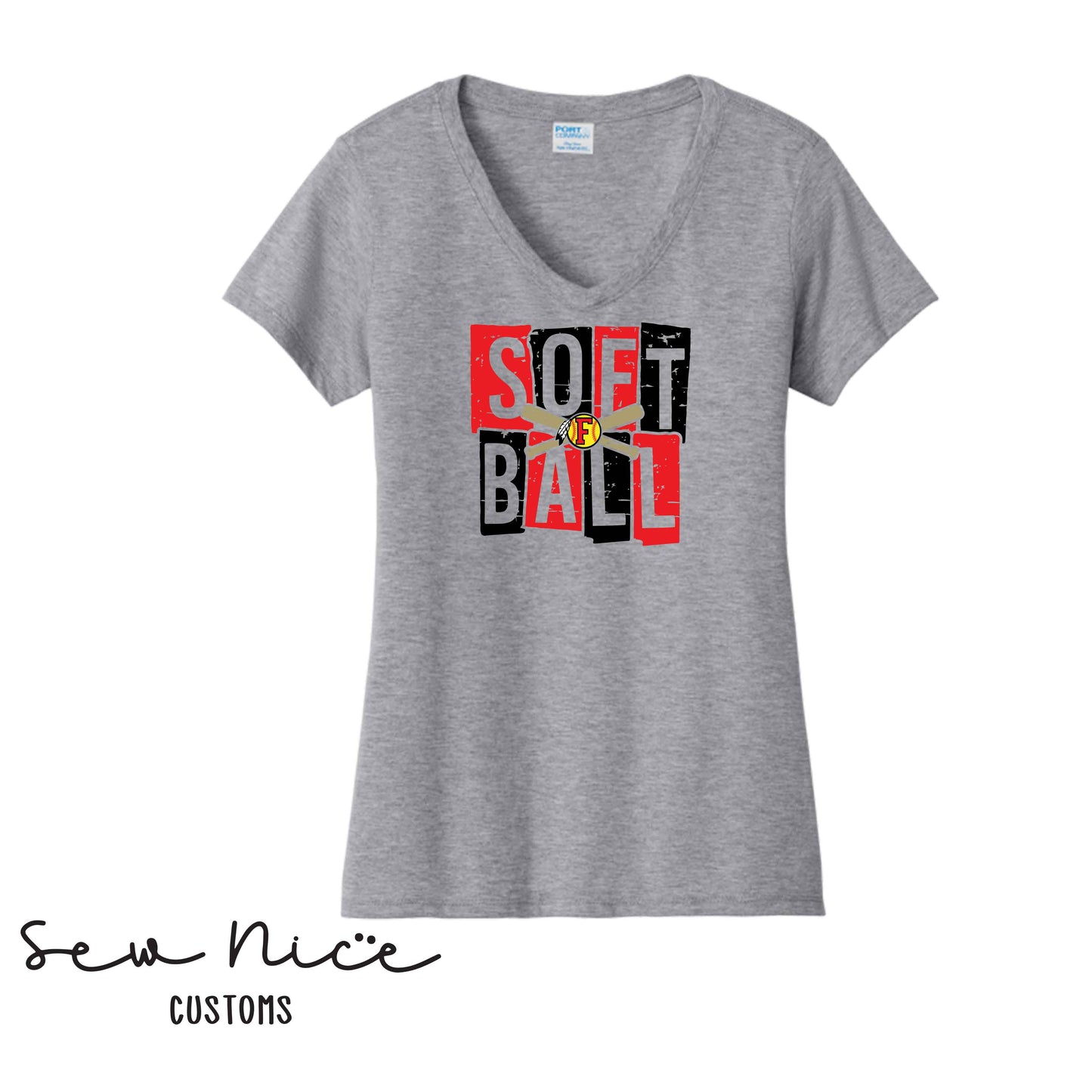 FHS Softball Blocks- Ladies V-Neck Shirt