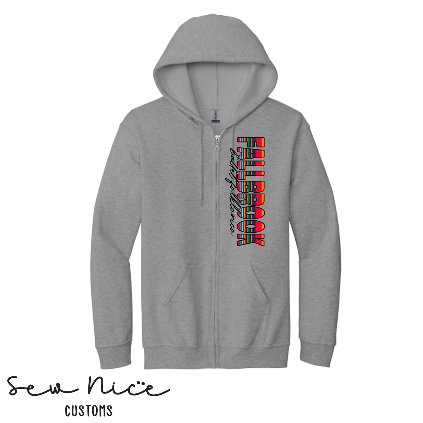 Fallbrook Serape Side Design- Unisex Adult/Youth Full Zip Hoodie