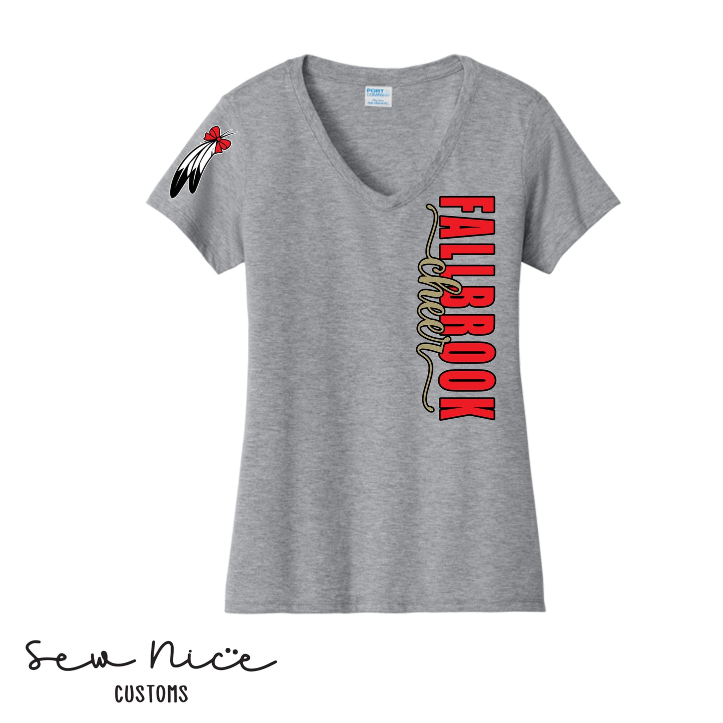 Fallbrook Cheer- Side Design-Ladies V-Neck Shirt- FPW CHEER