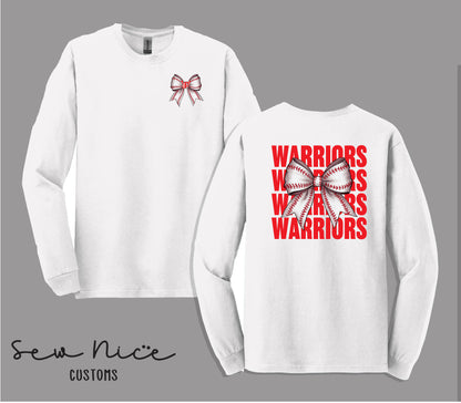 Warriors Baseball Bow- Unisex Adult/Youth Long Sleeve Shirt