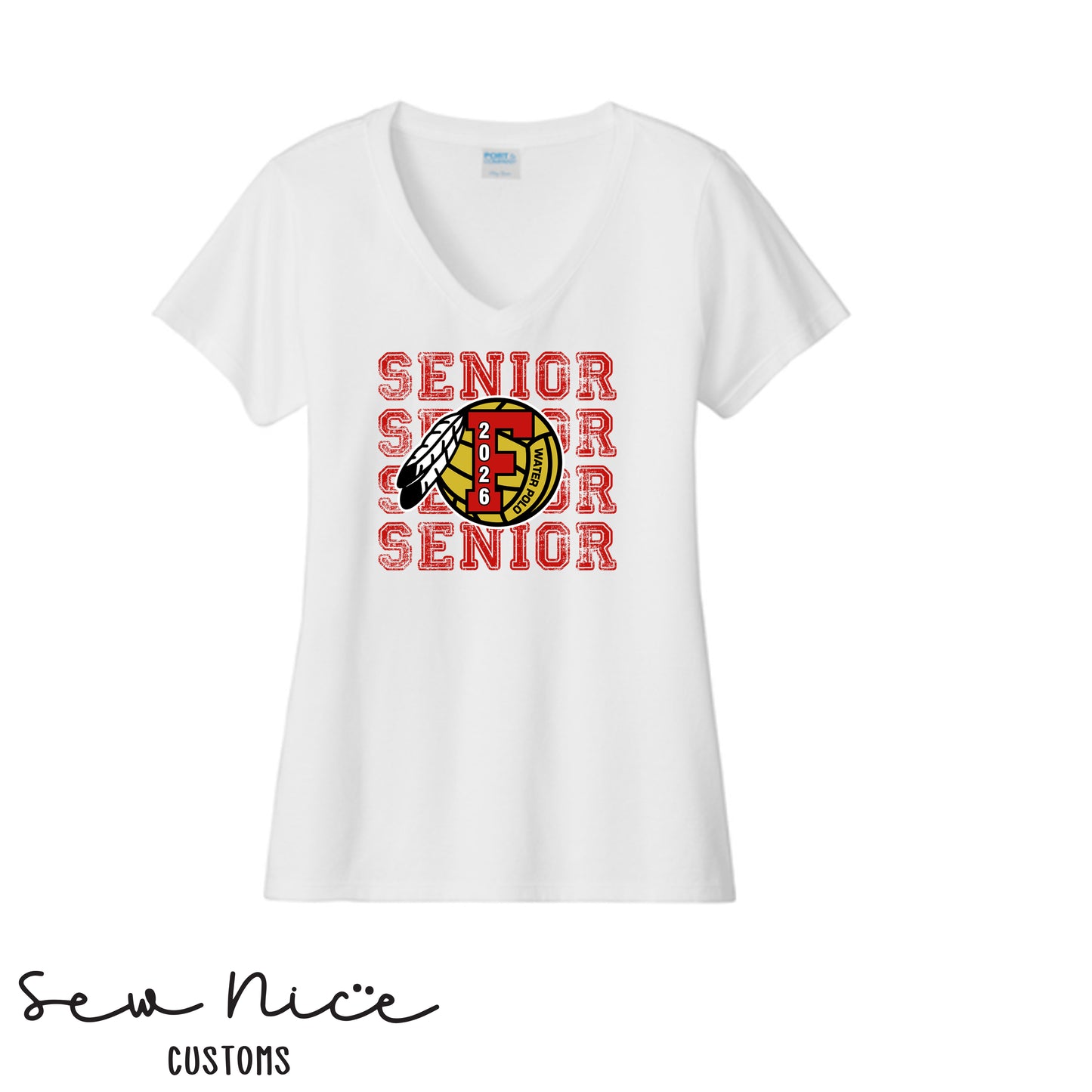 FHS Water Polo Stacked SENIOR 2026- Ladies V-Neck Shirt