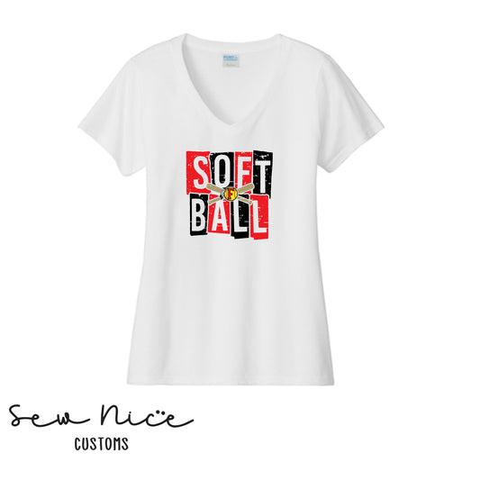 FHS Softball Blocks- Ladies V-Neck Shirt