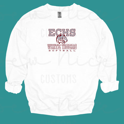 ECHS White Tigers Softball- Unisex Adult/Youth Crewneck