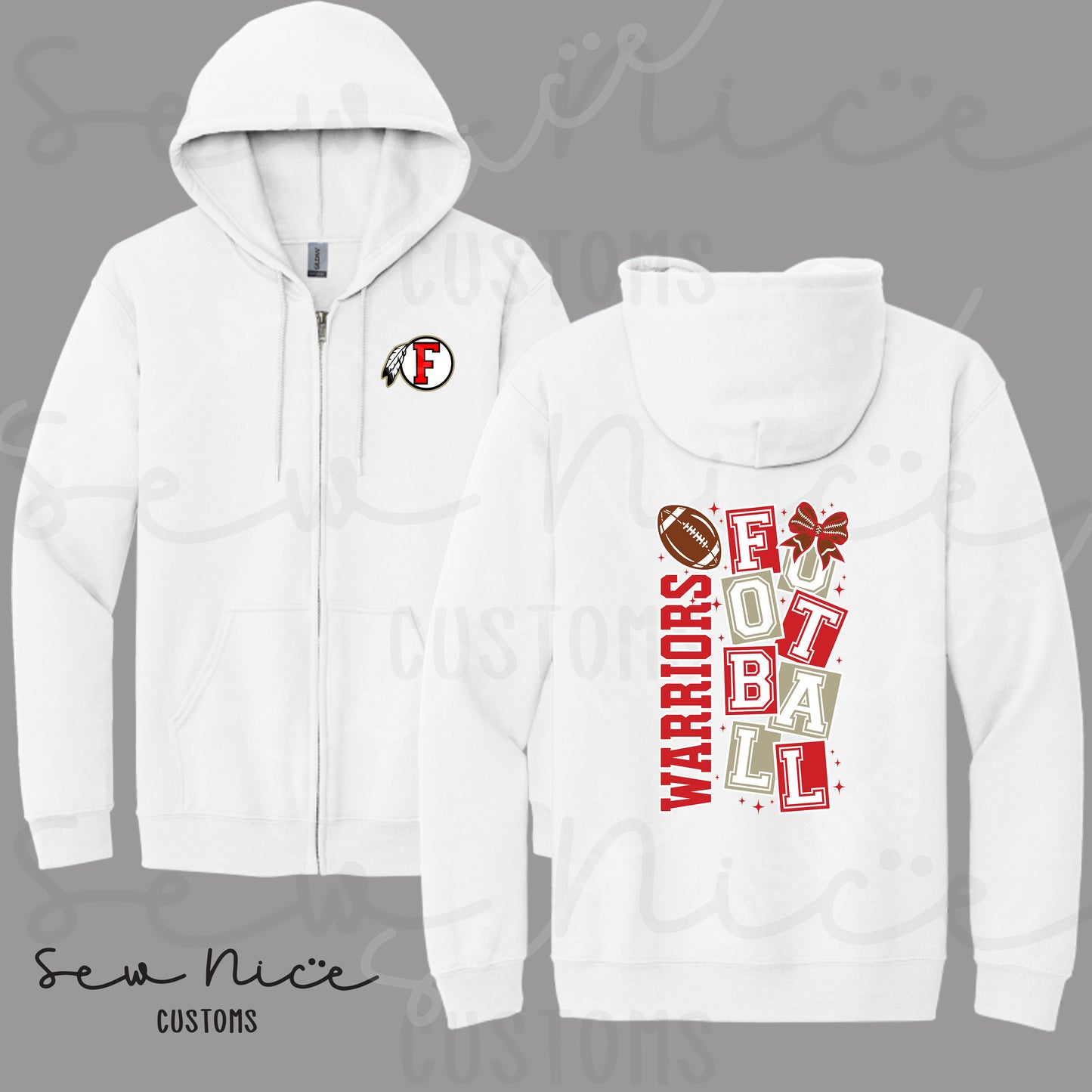 Warriors Football Block- Full Zip Hoodie