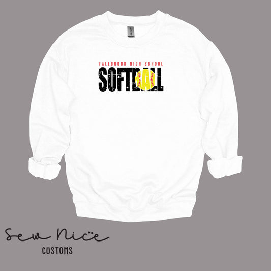 Fallbrook High School Softball- Unisex Adult/Youth Crewneck Sweatshirt