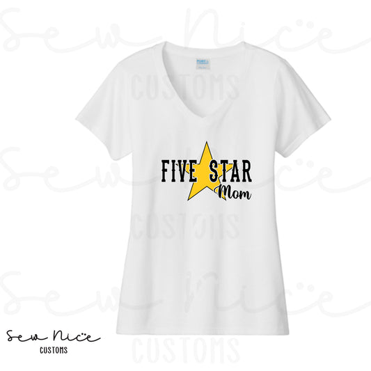 Five Star Mom/Custom- Ladies V-Neck Shirt