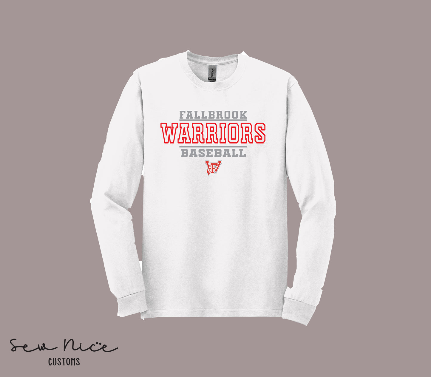 Fallbrook 12u Warriors Baseball- Unisex Adult/Youth Long Sleeve Shirt