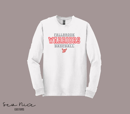 Fallbrook 12u Warriors Baseball- Unisex Adult/Youth Long Sleeve Shirt
