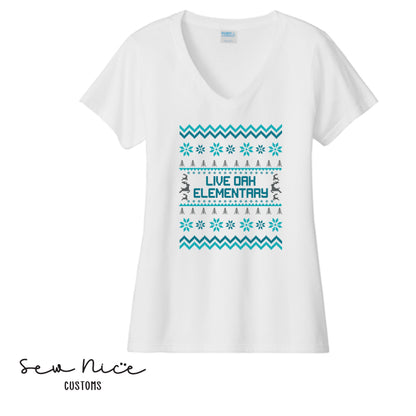 Live Oak Elementary Winter Design- Ladies V-Neck Shirt