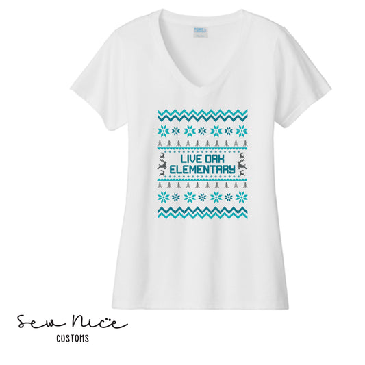 Live Oak Elementary Winter Design- Ladies V-Neck Shirt
