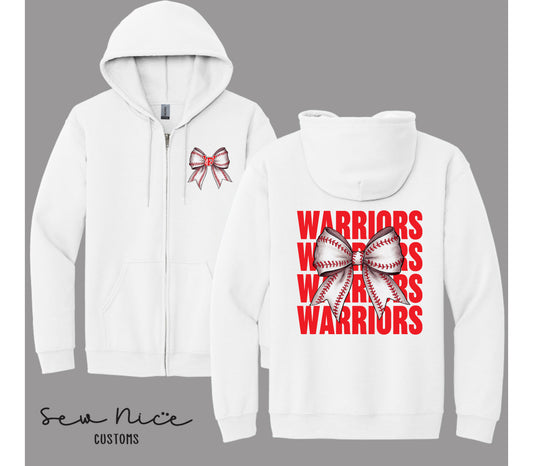 Warriors Baseball Bow- Unisex Adult/Youth Full Zip Hoodie