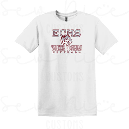 ECHS White Tigers Softball- Unisex Adult/Youth T-Shirt