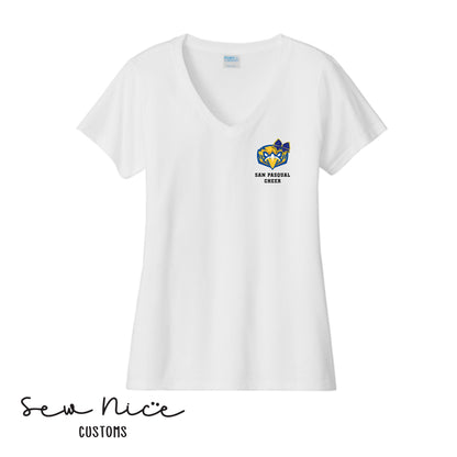 San Pasqual CHEER Glitter Bow- Ladies V-Neck Shirt