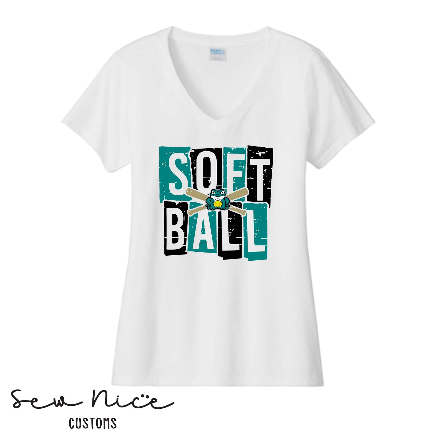 Guajome Block Softball- Ladies V-Neck Shirt
