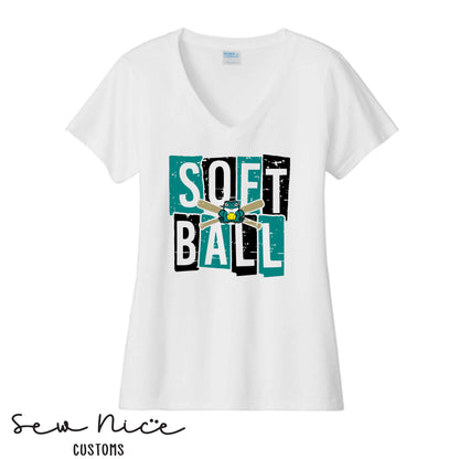 Guajome Block Softball- Ladies V-Neck Shirt