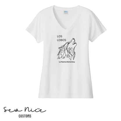 Los Lobos Line Drawing- Ladies V-Neck Shirt
