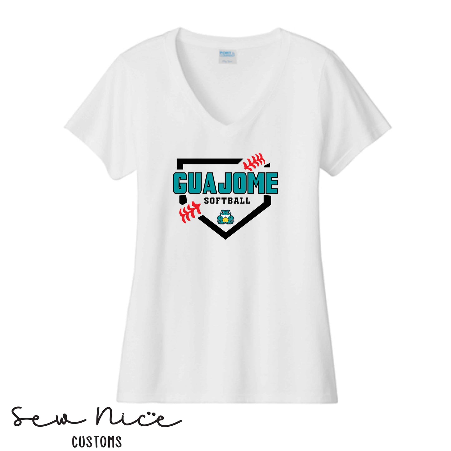Guajome Softball Plate- Ladies V-Neck Shirt