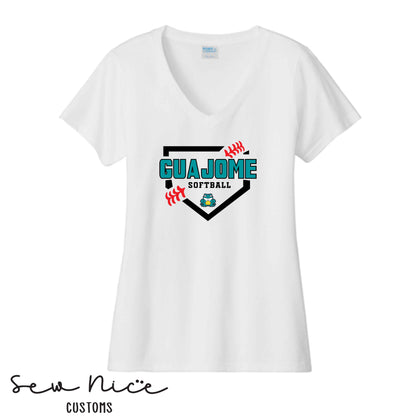 Guajome Softball Plate- Ladies V-Neck Shirt