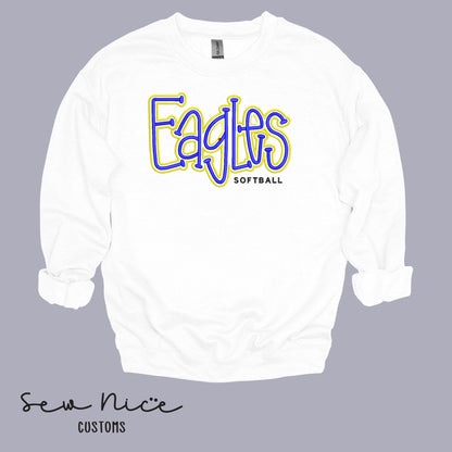 Embroidered "EAGLES" Puff Design - Unisex Adult/Youth Crewneck