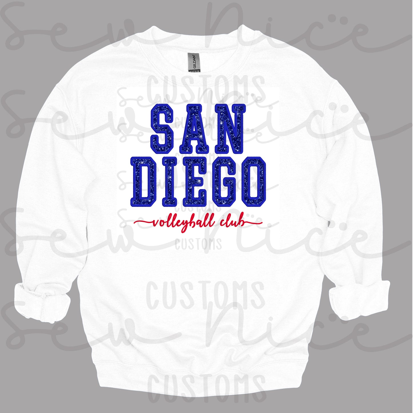 GLITTER San Diego Volleyball Embroidered Applique Crewneck