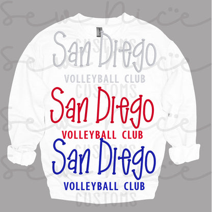 Embroidered 3D Puff - San Diego Volleyball Sweatshirt