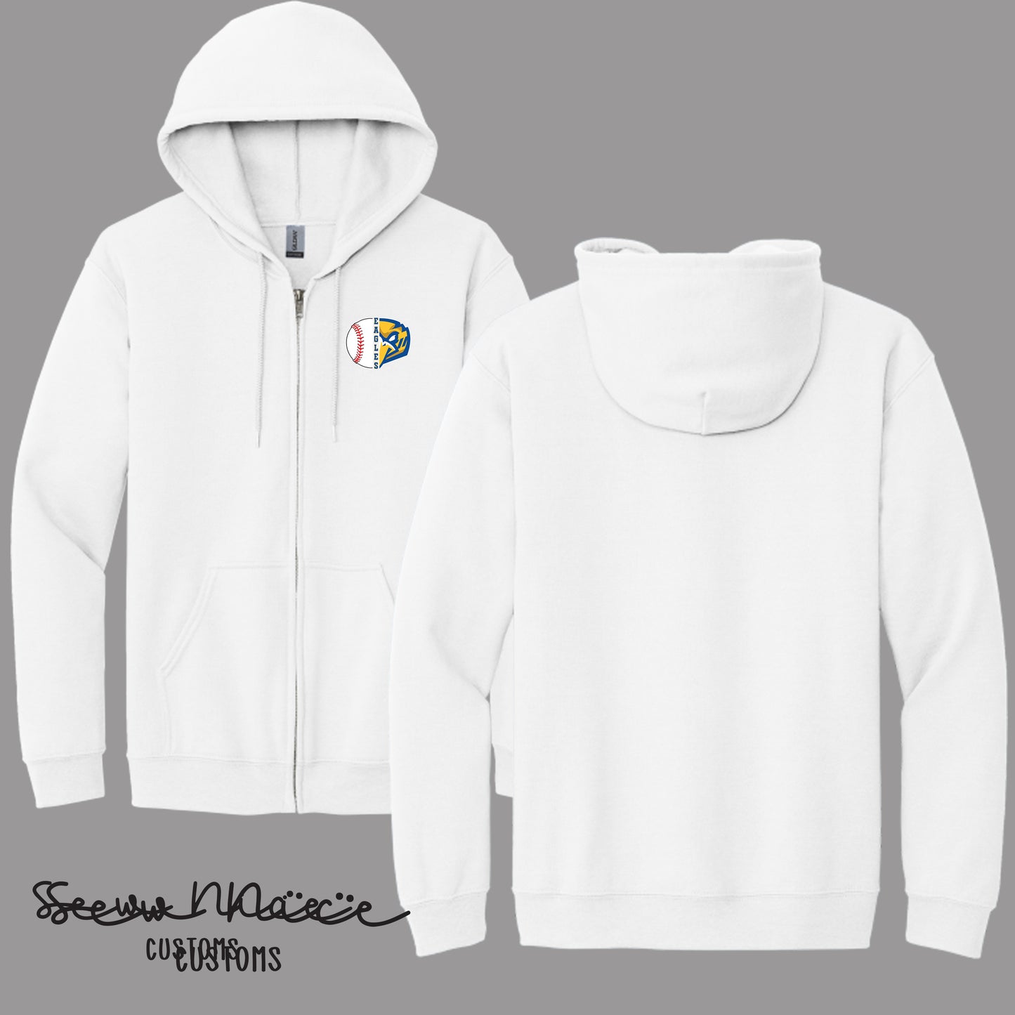 Split Baseball & Eagles Face- Unisex Adult/Youth Full Zip Hoodie