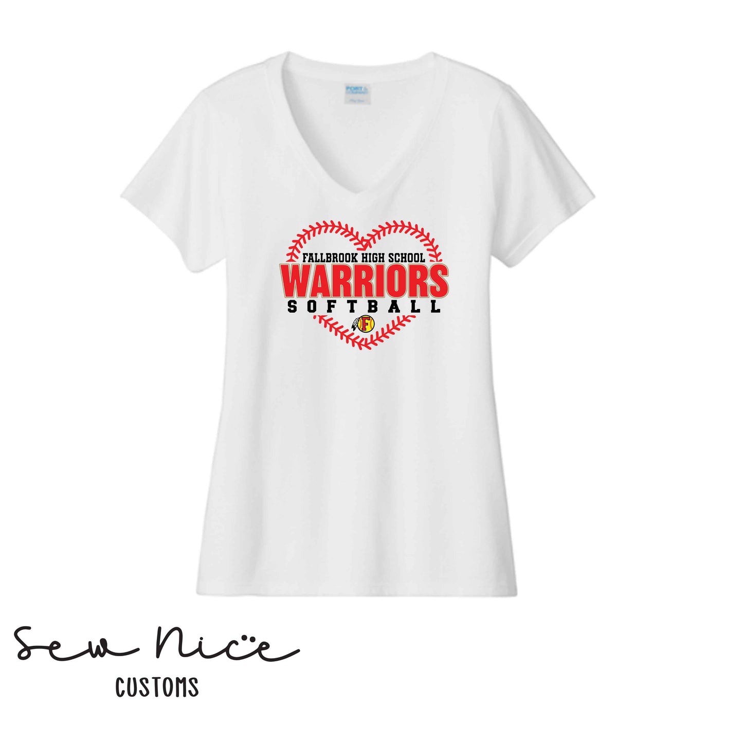 FHS Warriors Seam Heart- Ladies V-Neck Shirt