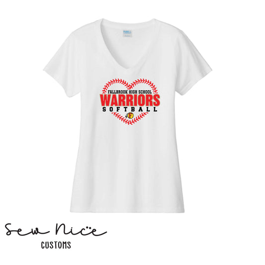 FHS Warriors Seam Heart- Ladies V-Neck Shirt