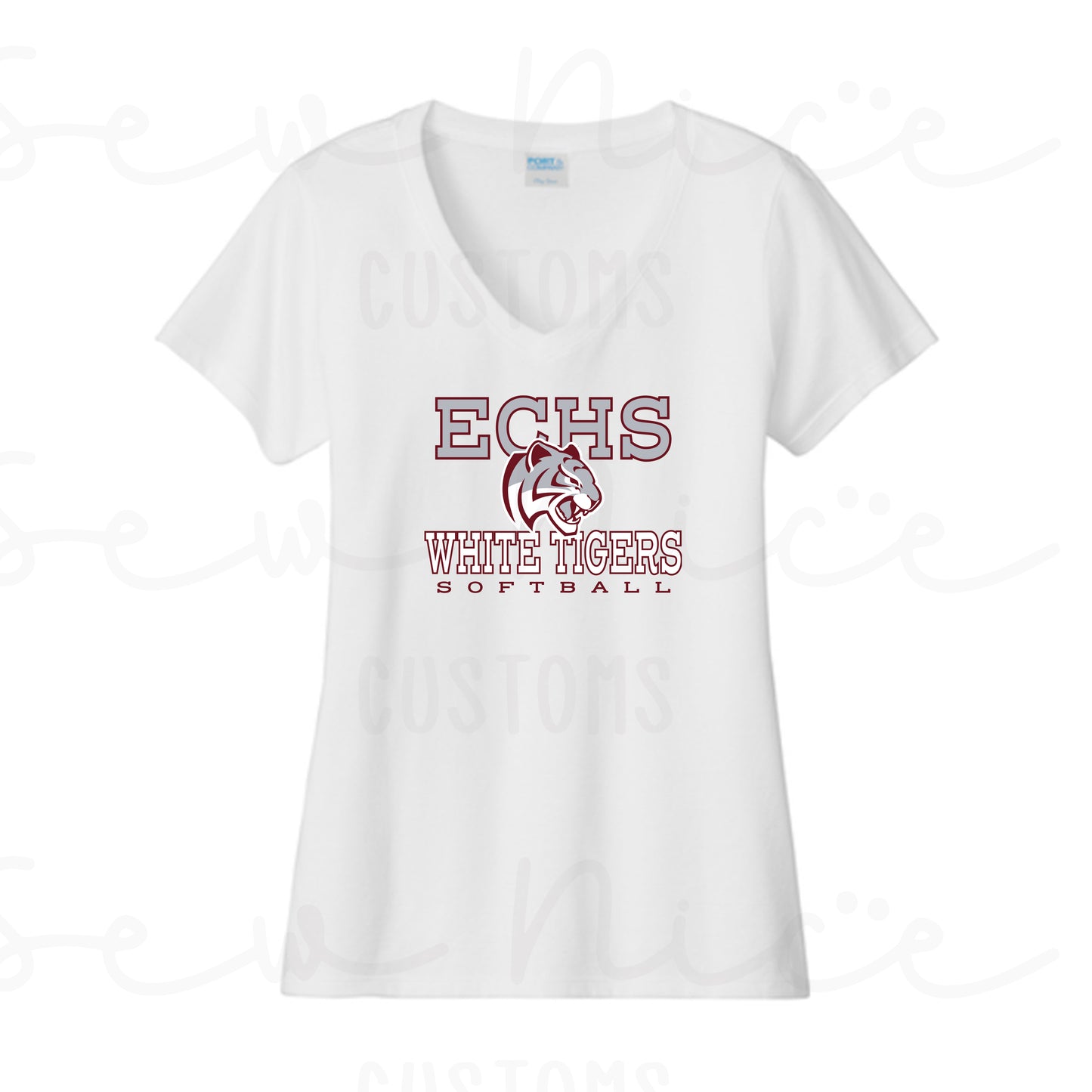 ECHS White Tigers Softball- Ladies V-Neck Shirt