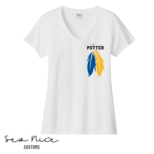 Potter with Feathers- Ladies V-Neck Shirt