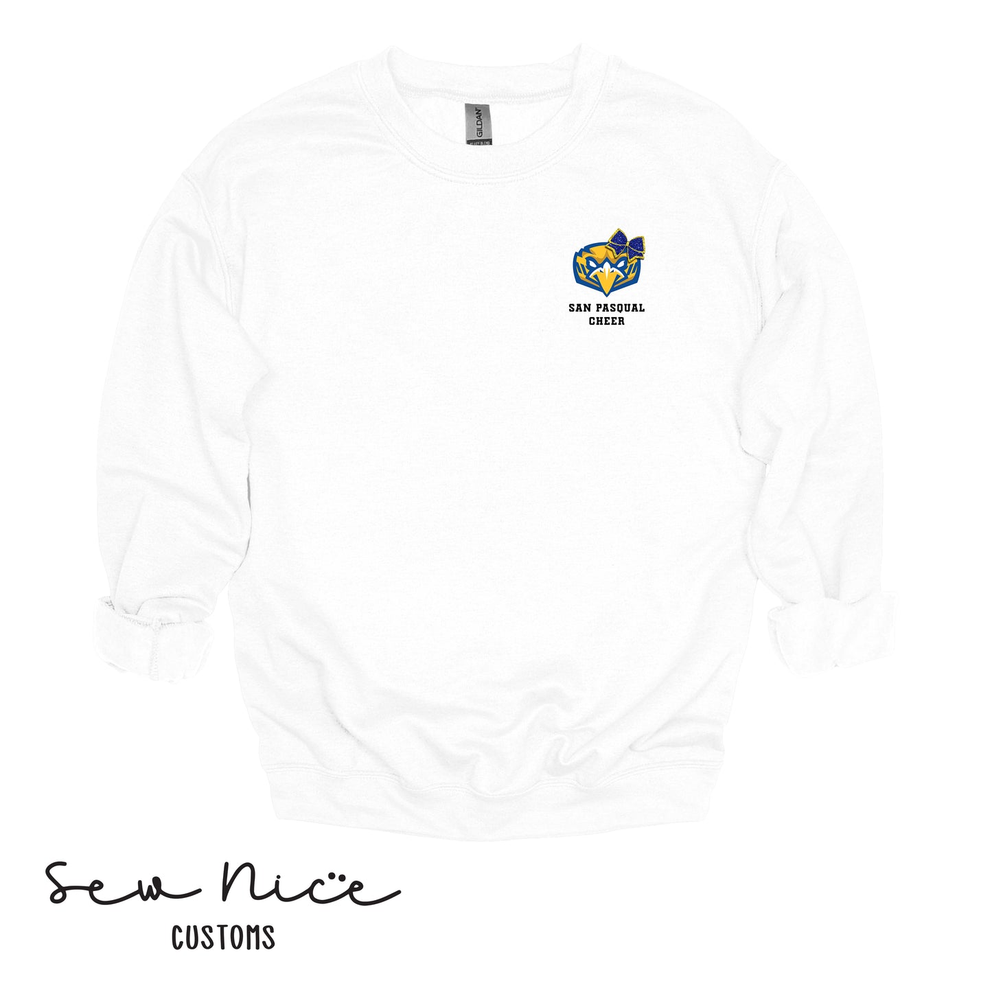 San Pasqual CHEER Glitter Bow- Unisex Adult/Youth Crewneck Sweatshirt