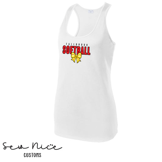 Fallbrook Softball Bow Design - Ladies Dri Fit Tank Top