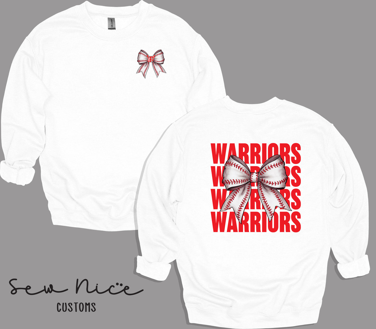 Warriors Baseball Bow- Unisex Adult/Youth Crewneck Sweatshirt