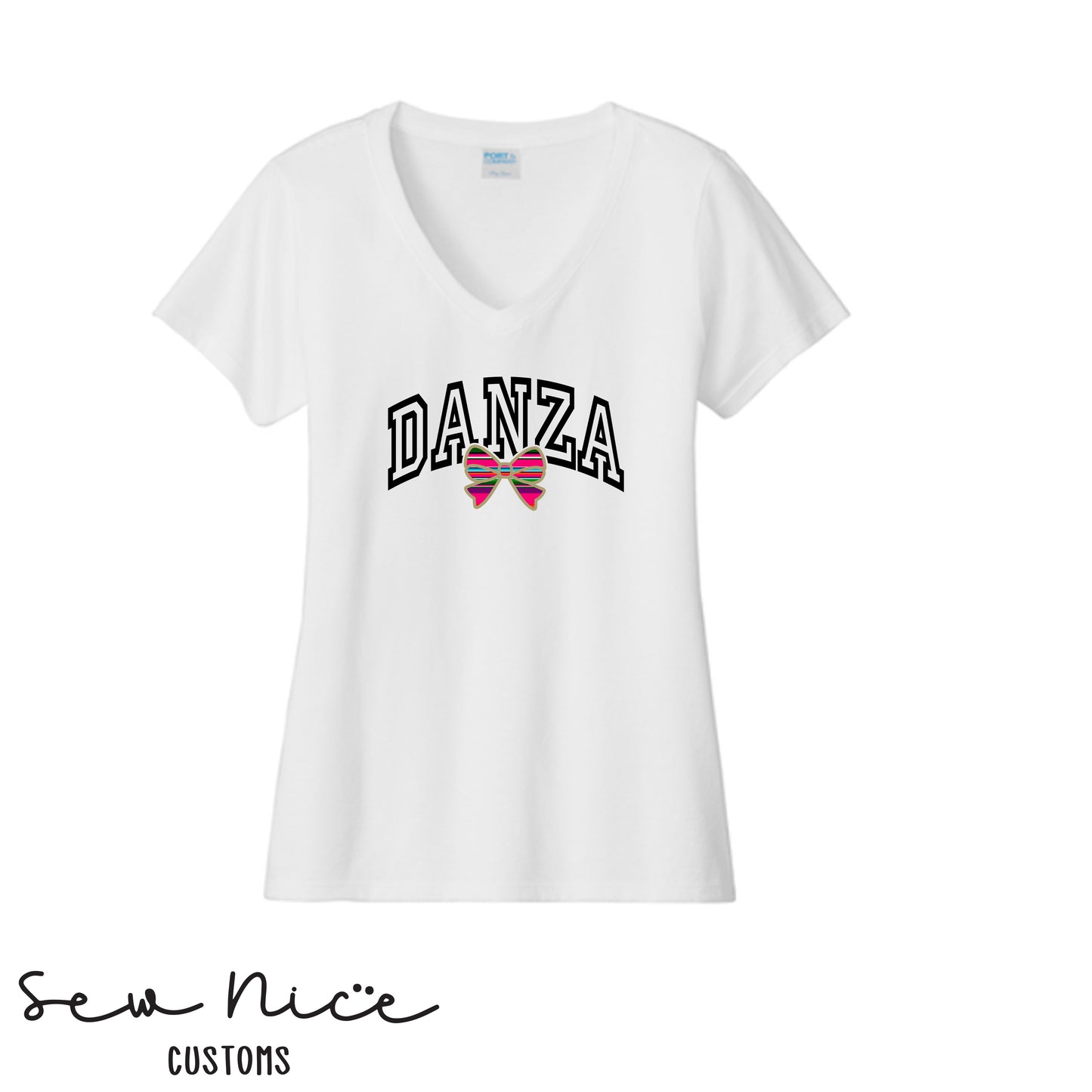 Danza Bow- Unisex Adult/Youth Ladies V-Neck Shirt