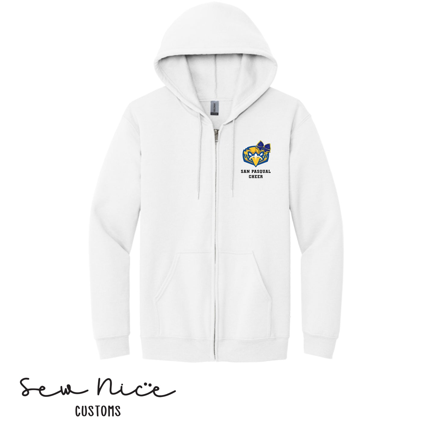 San Pasqual CHEER Glitter Bow- Unisex Adult/Youth Full Zip Hoodie