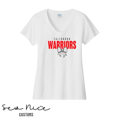 Fallbrook Warriors Volleyball Bow- Ladies V-Neck Shirt